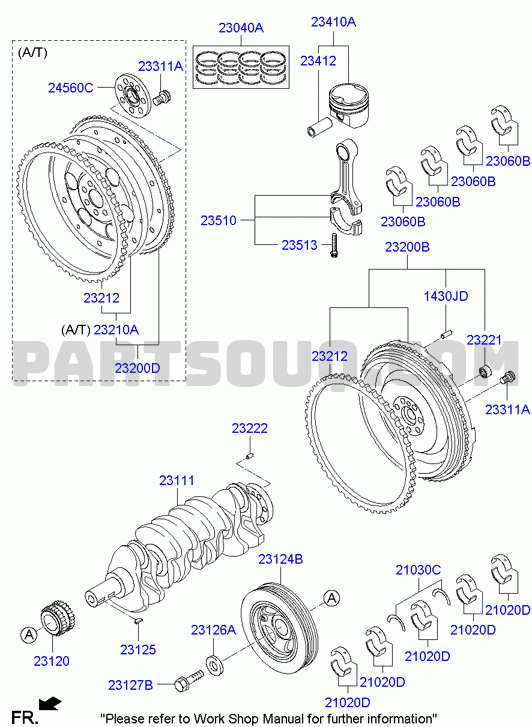 Trục cơ hay trục khửu Hyundai Santafe, Sorento , Starex 2.4 máy xăng 231112G200, 72RZ62GF00, 231112G230