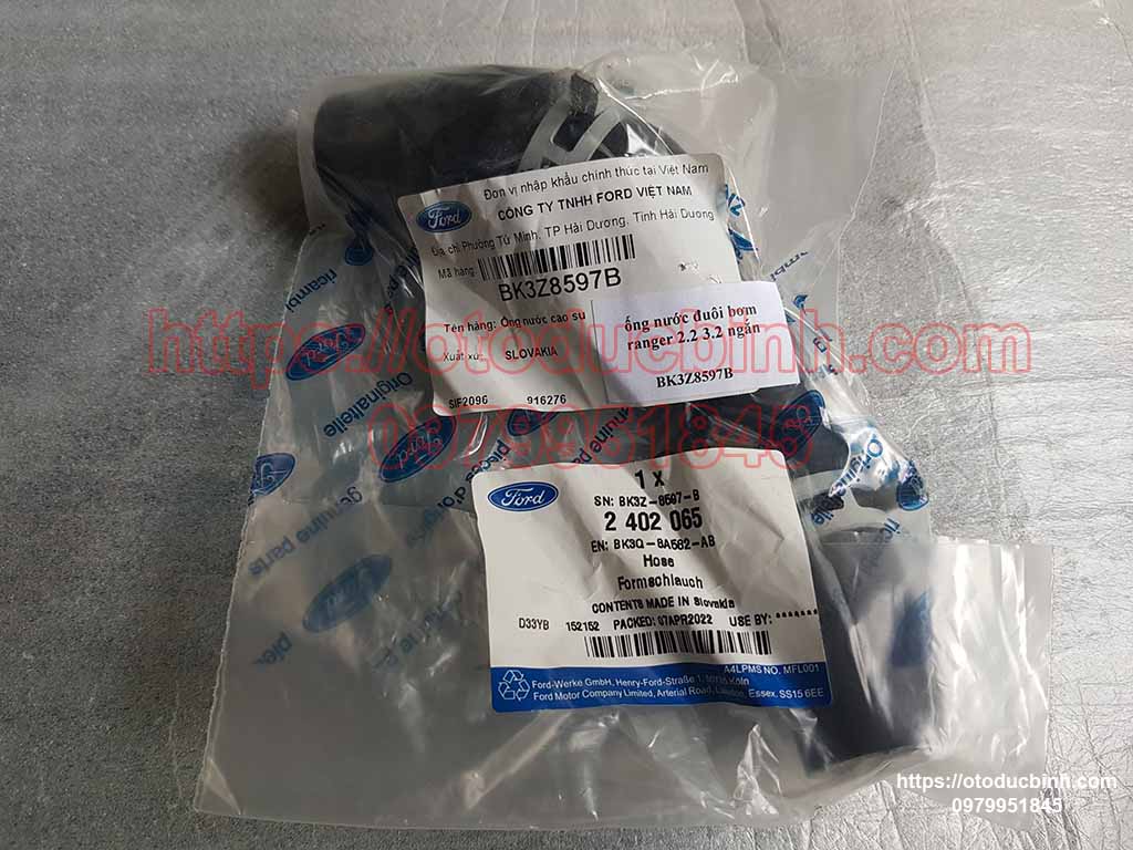 Ống tuy ô nước đuôi bơm nước Ford Ranger, Mazda BT50 3.2 BK3Z8597B