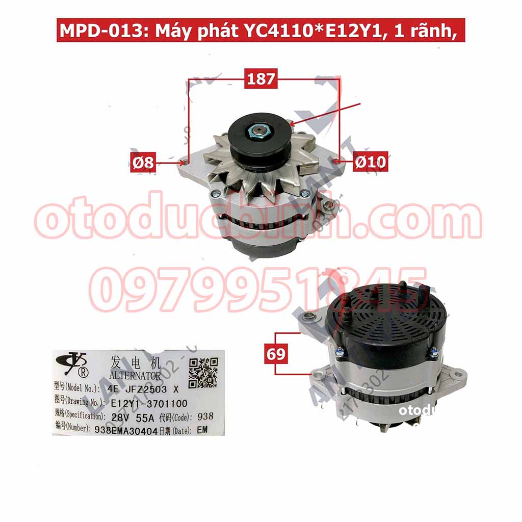 Máy phát Thaco Ollin YC4110, E12Y1