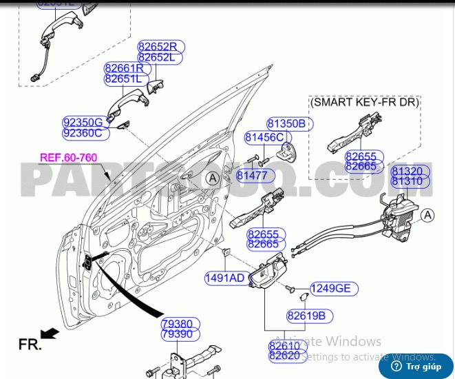 Tay mở cửa trong Hyundai i20 82610C7000RDR ( LH ) 82620C7000RDR ( RH )